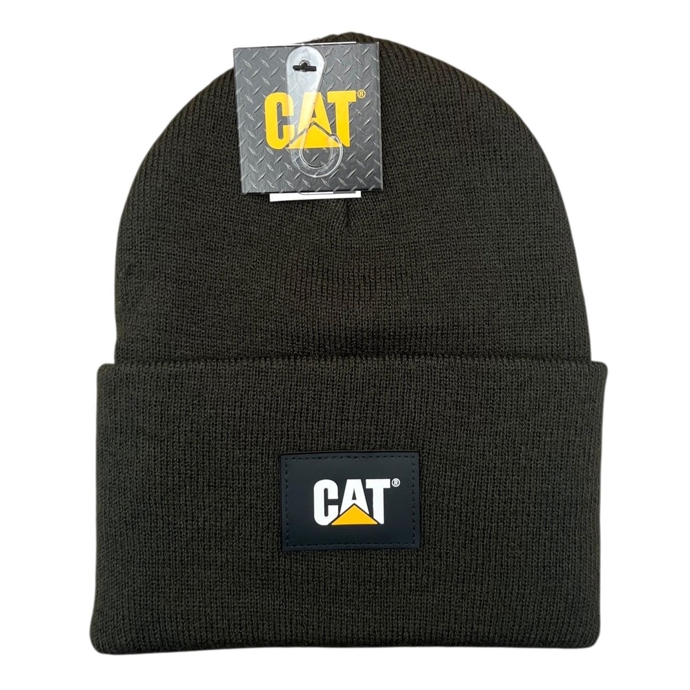 Caterpillar Men's CAT Label Cuff Beanie Army Moss One Size Knit Hat Fold-up Cuff